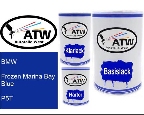 BMW, Frozen Marina Bay Blue, P5T: 500ml Lackdose + 500ml Klarlack + 250ml Härter - Set, von ATW Autoteile West.